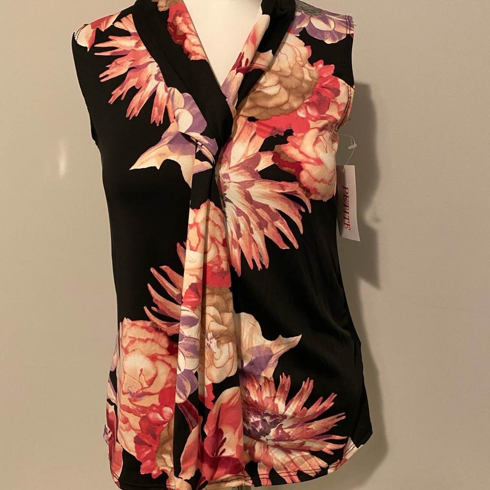 Womens Petite Floral Print Tank Top Blouse